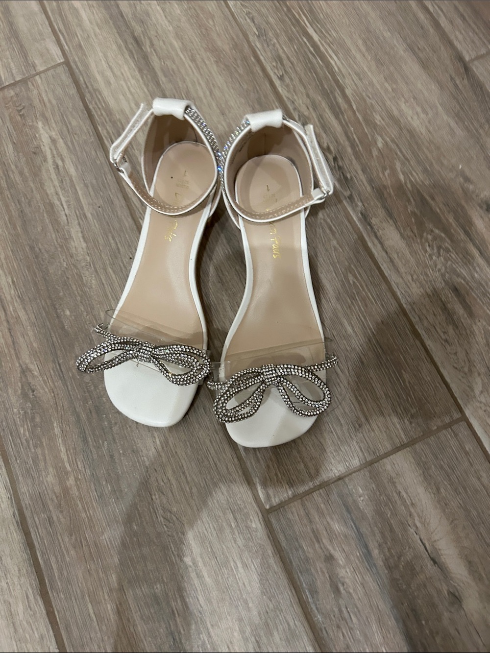 Dream Pairs White Girls Rhinestone Bow Ankle-Strap Sandals